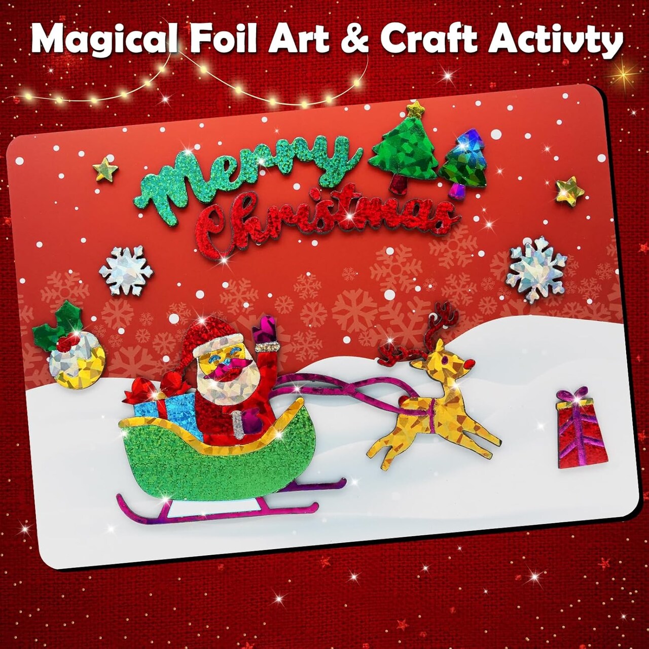 Christmas Crafts Gifts for Kids: Foil Art Christmas Holiday Crafts for Kids Stocking Stuffers Foil Art & Craft Supplies for 4 5 6 7 8 9 10 Girls Boys Party Activity Kits Fun Christmas Toys Gifts